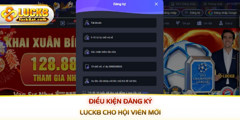 Điều kiện đăng ký LUCK8 cho hội viên mới